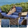 thumbnail image 4 of Hilga 3-Piece Wicker Patio Furniture Set with Loveseat and Swivel Glider Chairs, Brown/Blue, 4 of 11
