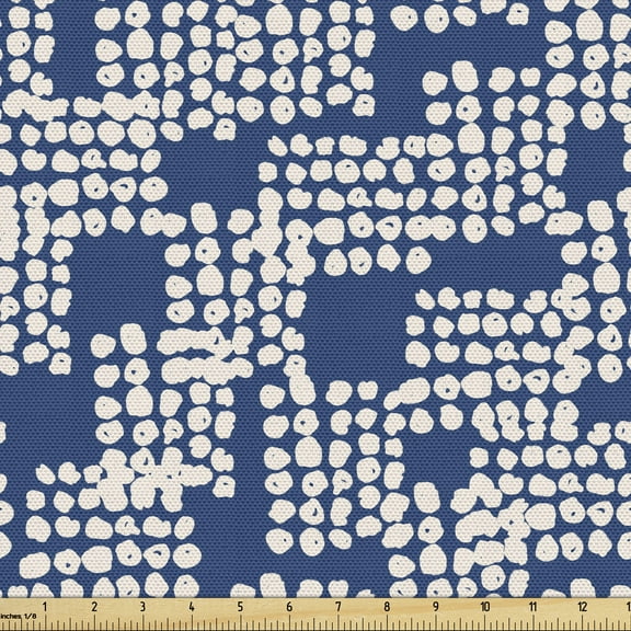 Abstract Sofa Upholstery Fabric by the Yard, Contemporary Monochrome Style Pattern with Geometric Inspirations, Decorative Fabric for DIY and Home Accents, Dark Blue and Eggshell by Ambesonne