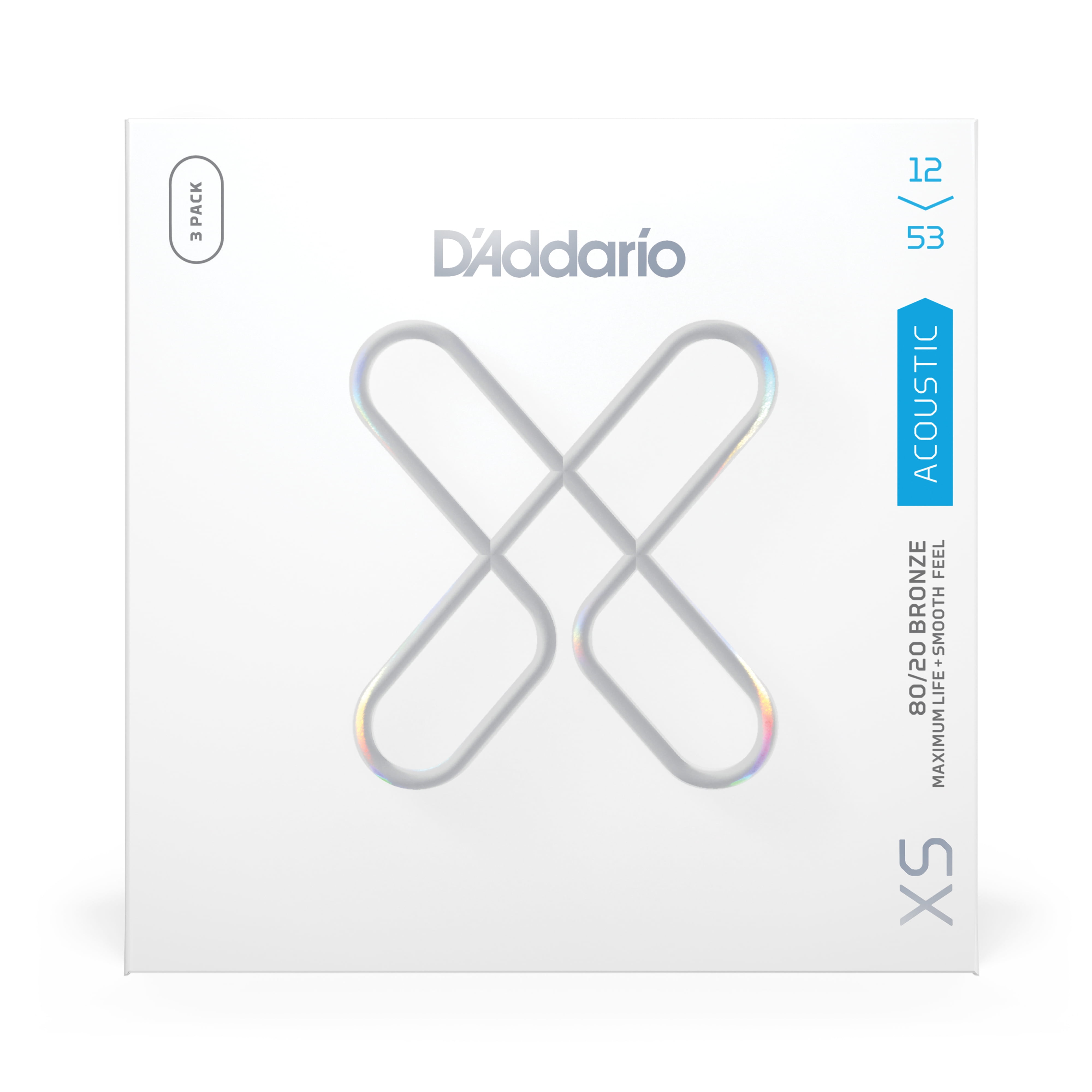 D'Addario XS 80/20 Bronze Coated Acoustic Guitar Strings 3-Pack 12 - 53