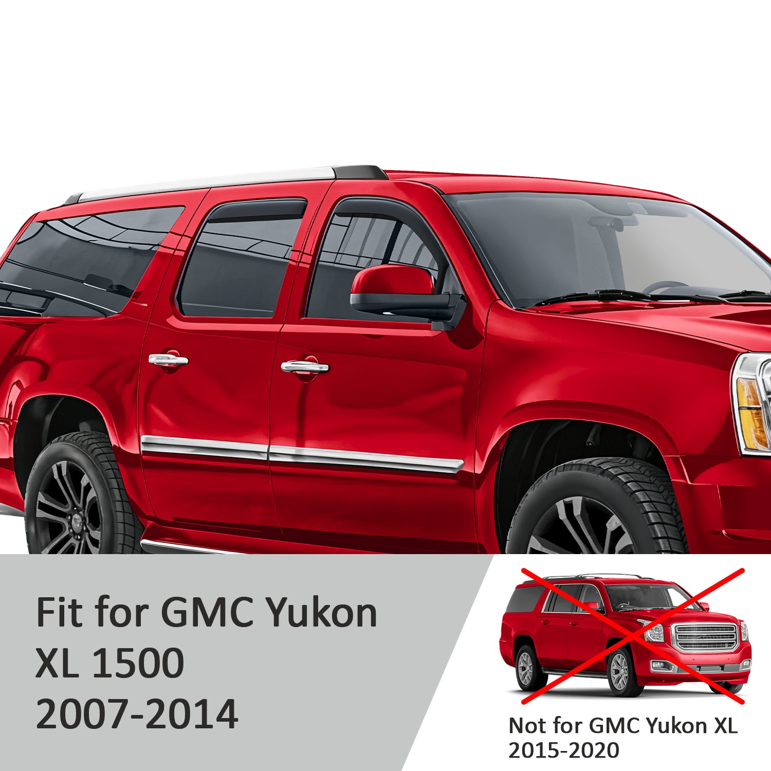Voron Glass in-Channel Extra Durable Rain Guards for GMC Yukon XL 1500 2007-2014, Window Deflectors, Vent Window Visors, 4 Pieces - 200268