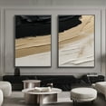 thumbnail image 3 of Minimal Abstract Oil Painting with Black Lines on Beige Canvas Contemporary 3D Textured Wall Art,Unframed,2Pcs 40x54inch, 3 of 5