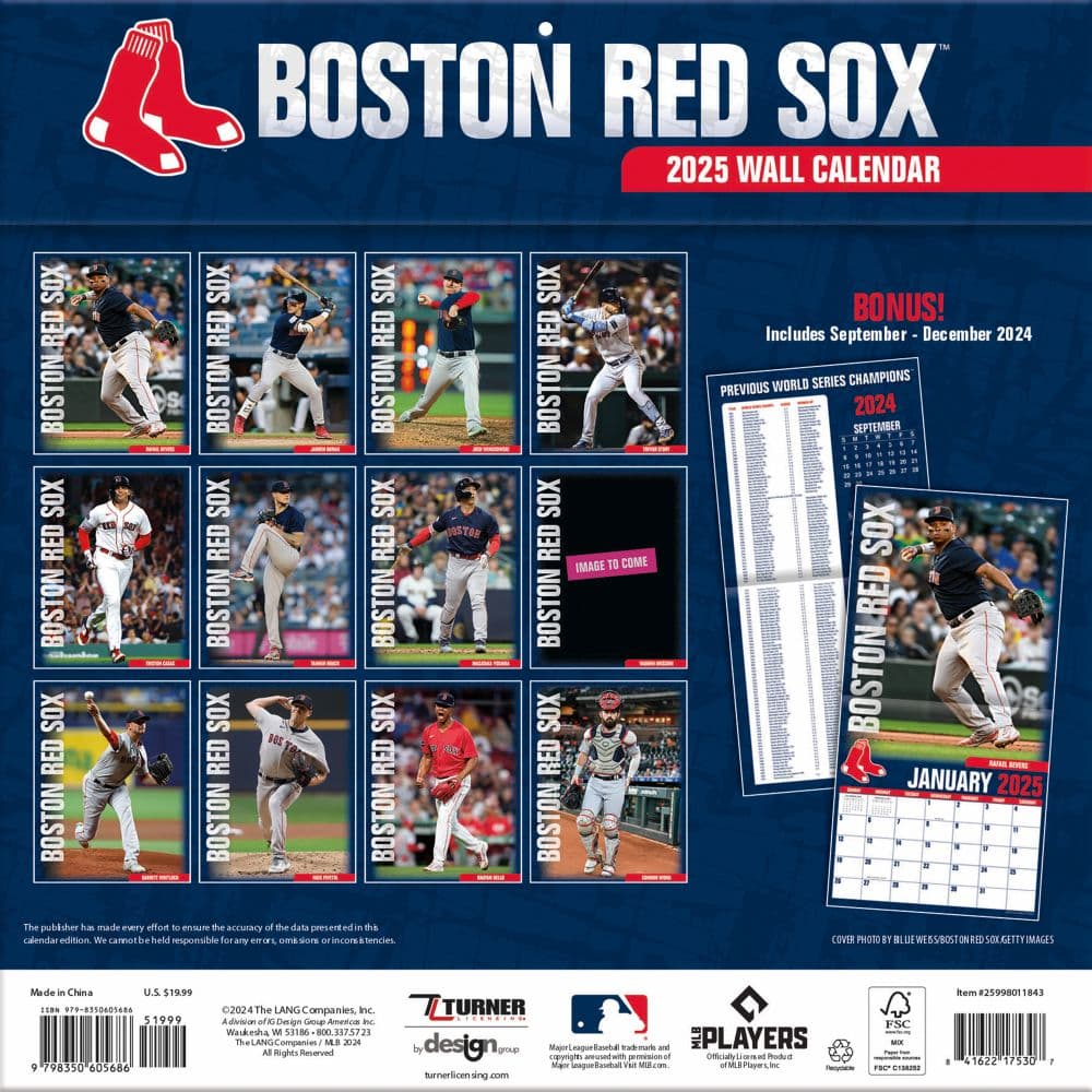 2025 12X12 TEAM WALL CALENDAR, BOSTON RED SOX