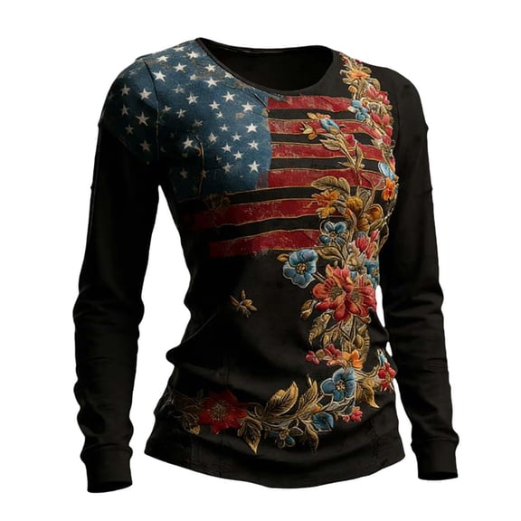 MEICHEN Patriotic American Flag Shirts for Women Fashion Casual Long Sleeved Celebrates 250th Anniversary USA Shirts Tops