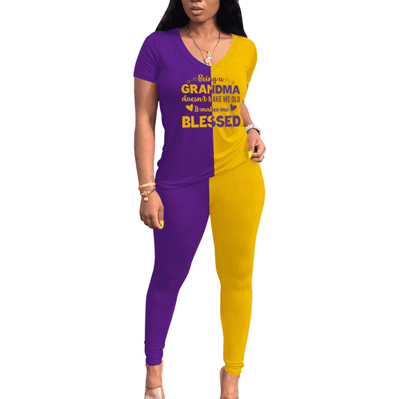 Aomice Lounge for Women 2 Piece Summer Casual Jogger Workout Outfits Short Tops Long Pant Sweatsuit leggings set-XXL-Purple Yellow