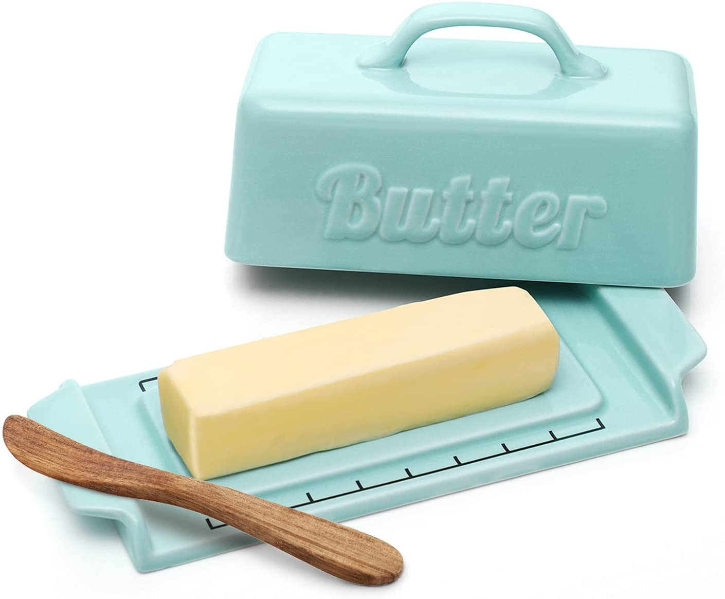 DOWAN Butter Dish with Lid and Knife, Butter Dish with Cutting