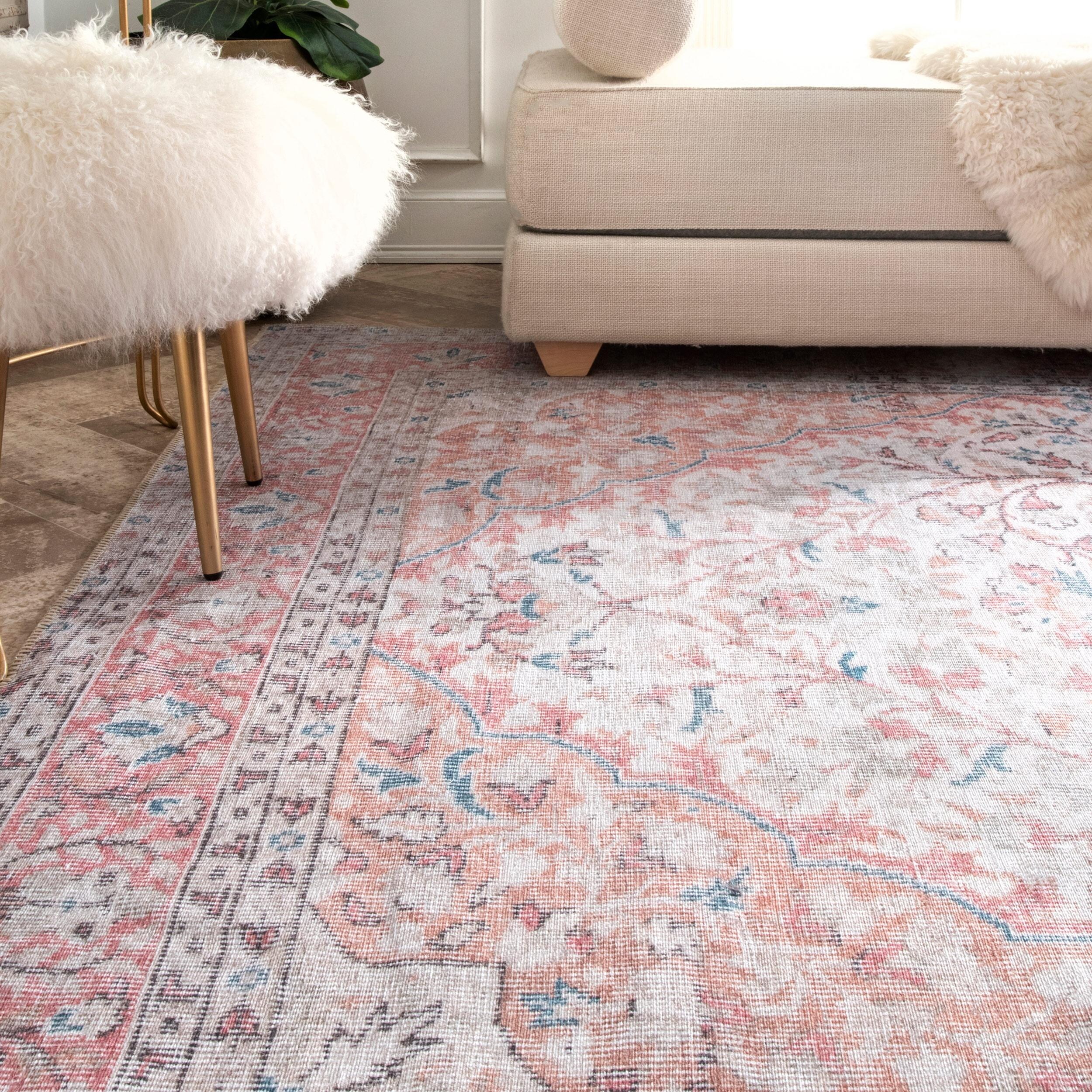 Brooklyn Rug Co  Vintage Faded Dariana Ornamental Bloom Border Area Rug 6' 7" x 9' 7' x 9'