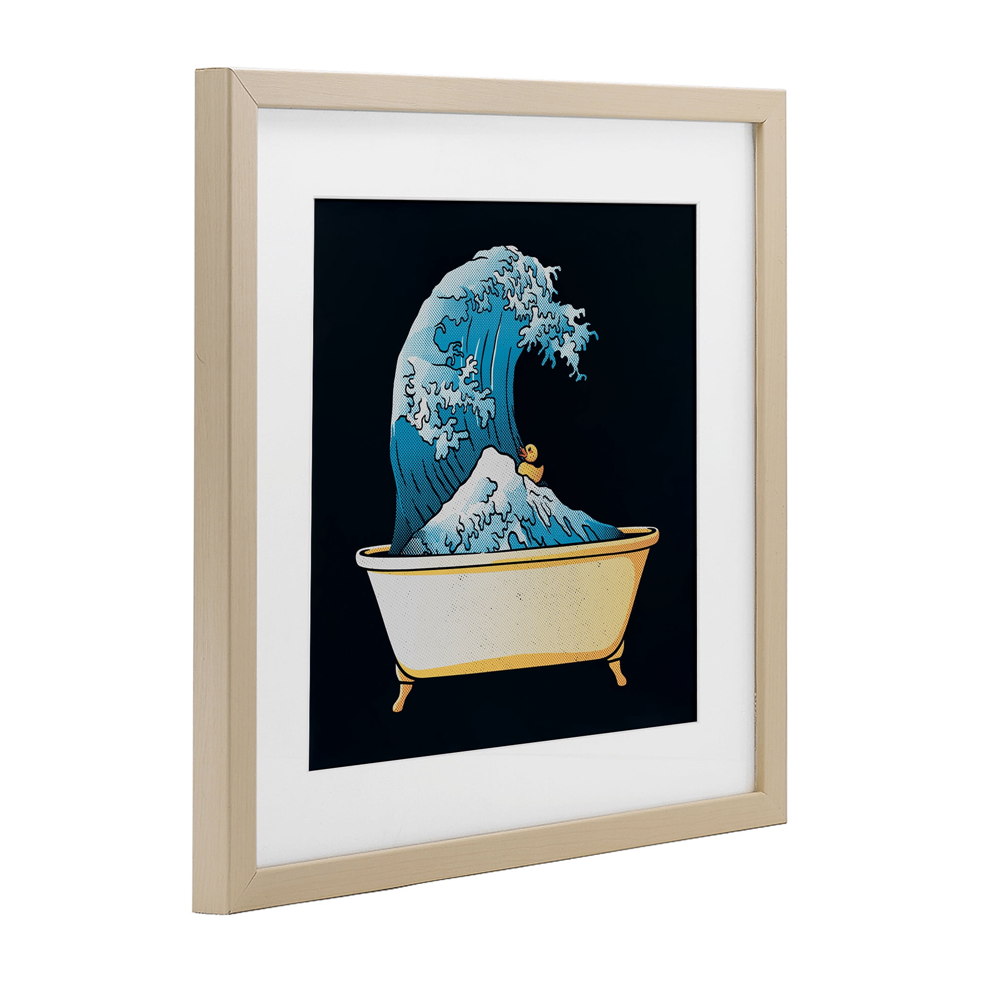 Stupell Industries Bathtub with Kanagawa Wave Birch Framed Print Under Glass, design by Tobe Fonseca