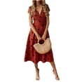 thumbnail image 2 of WildPinky Summer Ploka Dot Print Midi Dress Women Sexy V-neck Short Sleeve Sashes Beach Sundresses Casual Holiday A-line DressL Gao Jinjia LED, 2 of 2