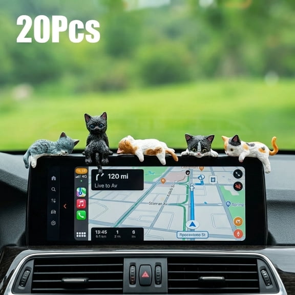 Atopoler 20 Pcs Mini Cat Car Figurine, Hand Painted Figurine Set of Cute Cartoon Kitty,Companion for Computer Monitor Auto Interior,Style A