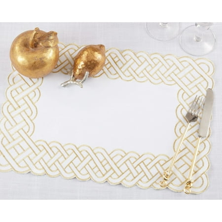 

Fennco Styles Braid Embroidered Metallic Border Placemat 14 W x 20 L Set of 4 - Gold Table Mats for Home Décor Everyday Use Christmas Banquets and Special Events