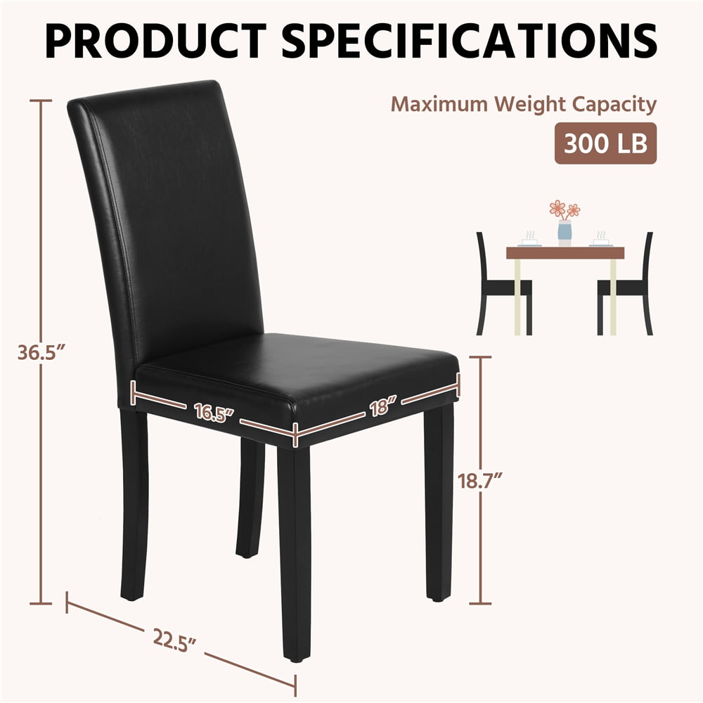 Yaheetech Faux Leather Dining Chairs with Rubberwood Legs, Set of 2, Black
