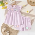 thumbnail image 2 of enyan Toddler Baby Girl Outfits Floral Summer Clothes Infant Spring Waffle Short Sleeve Shirt Tops Cute Shorts Set Baby Girl Outfit (Purple,18-24 Months), 2 of 6