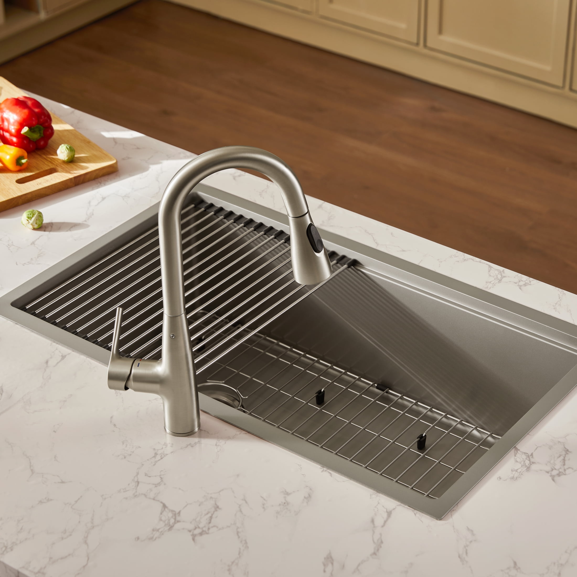 JOMOO 30" Undermount & Drop-In Kitchen Sink with Nano Coating, Single Bowl Kitchen Sink with Grid, Dish Drying Rack, Drain Assembly