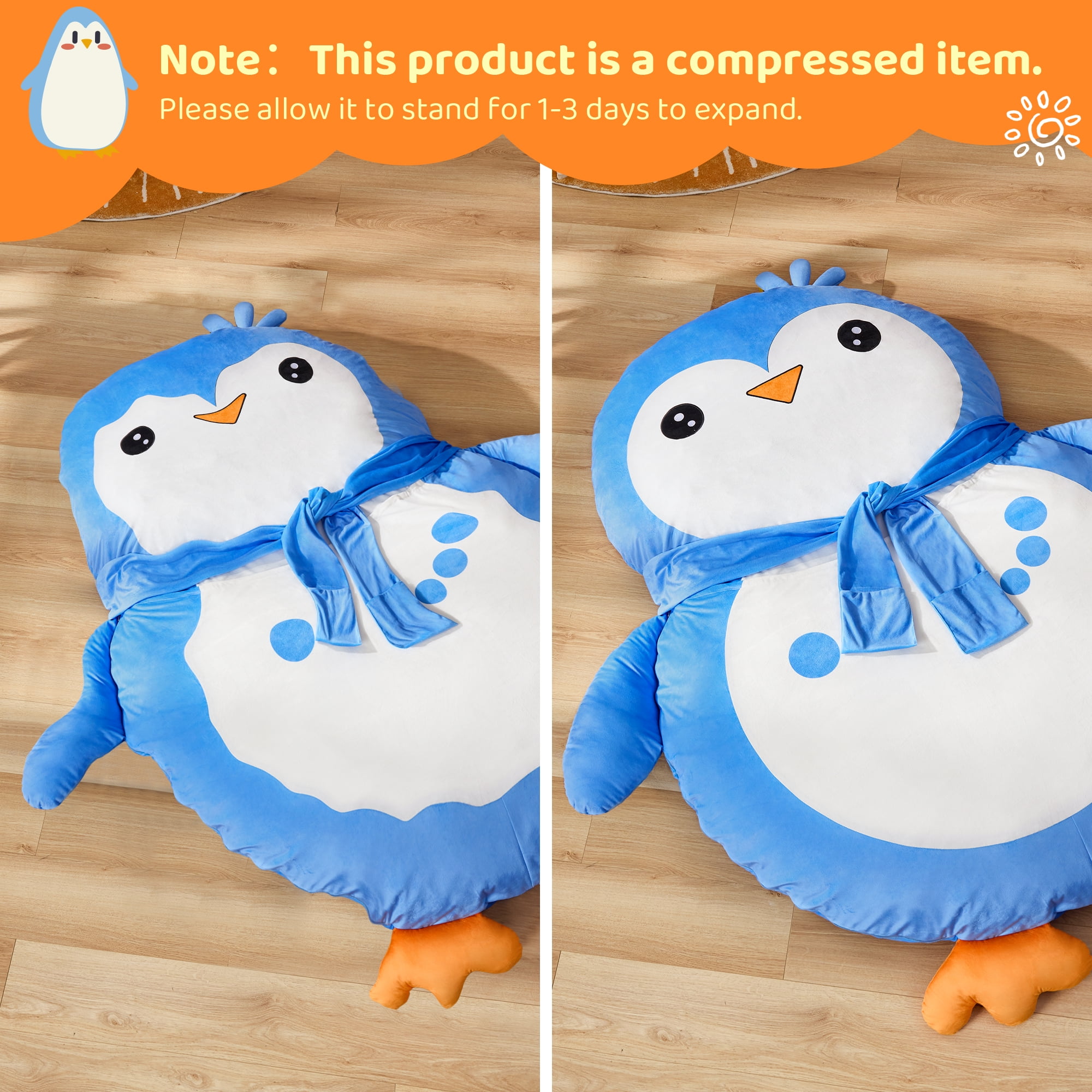 Hobestluk Bean Bag Chairs Bean Bag Floor Cushion Sleeping Mat Bean Bag Chair for Adults Beanbag Lounger for Living Room Bedroom or Playroom (Blue, Medium, Penguin)