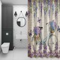 thumbnail image 3 of Purple Floral Shower Curtain for Bathroom, Spring Flowers Bicycle Butterfly Vintage Letter Paper Waterproof Cloth Fabric Bathroom Accessories Set with 12 Rust Proof Plastic Hooks, 48"x72", 3 of 9
