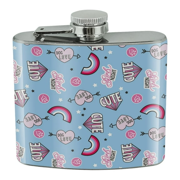 Cute Dog Love Girls Night Rainbow Heart Pattern Stainless Steel 5oz Hip Drink Kidney Flask