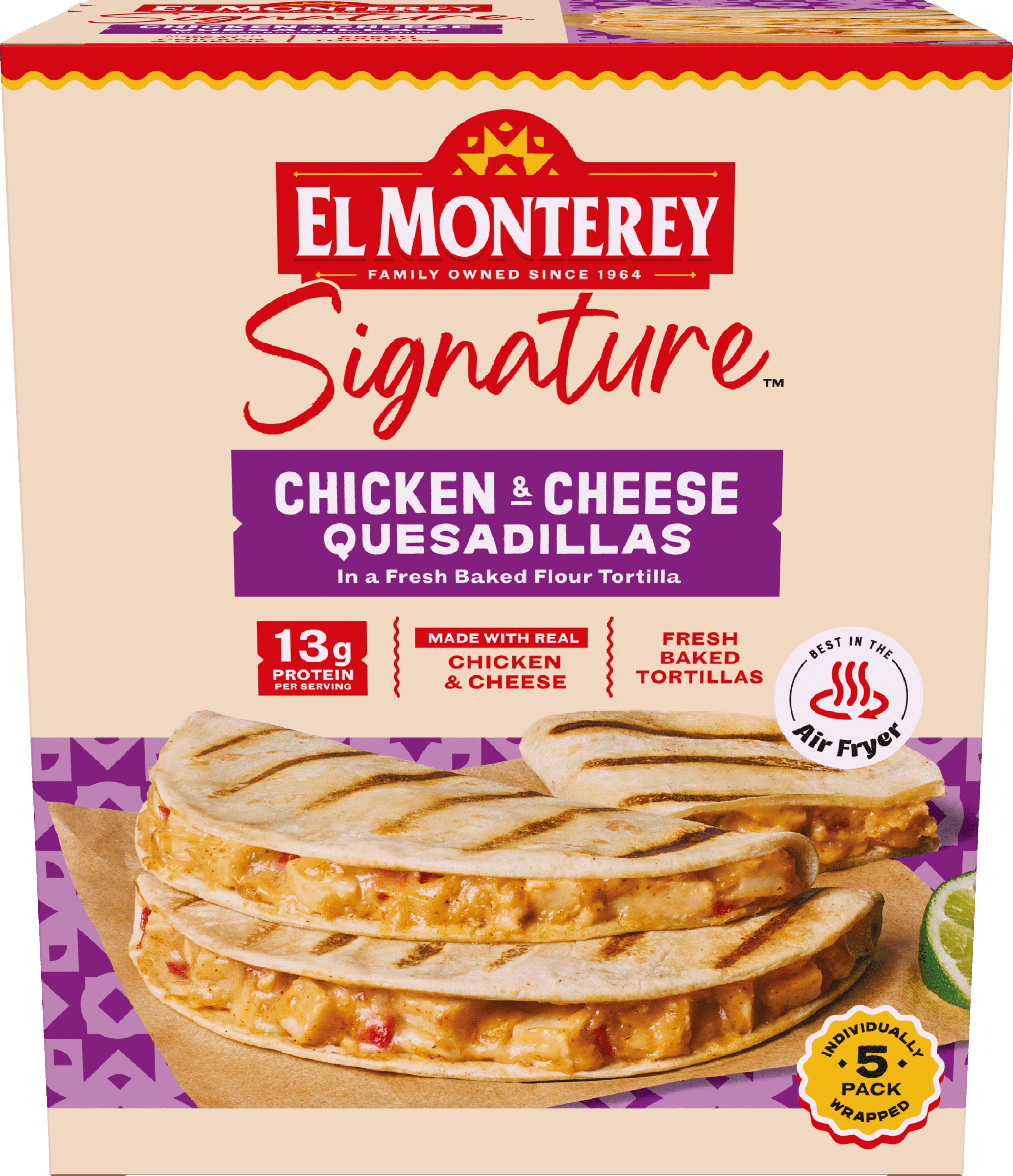 El Monterey Signature Chicken & Monterey Jack Cheese Grilled Quesadillas 5 count, 20 oz (Frozen)