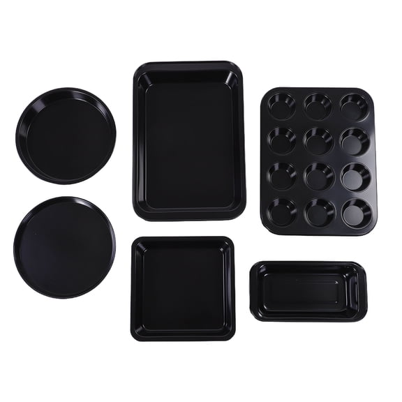 6 Pieces Bakeware Sets, Baking Pans Set, Nonstick Oven Pan for Kitchen with Wider Grips with Square Cake Pan, Loaf Pan, Muffin Pan, Cookie Sheet, 2 Pizza Pans