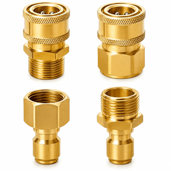 4PCS Pressure Washer Quick Connect Adapter Set M22 15mm Male Thread to 3/8 Inch Quick Disconnect Coupler Plug Brass Fittings For Pressure Washer Hose