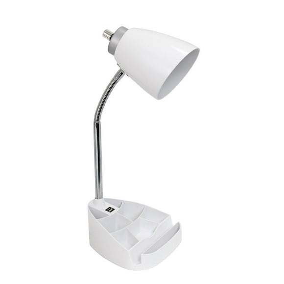 Lampe de bureau organisateur feux de la rampe à col de cygne avec support pour tablette d'iPad Porte-livre et port USB, blanc