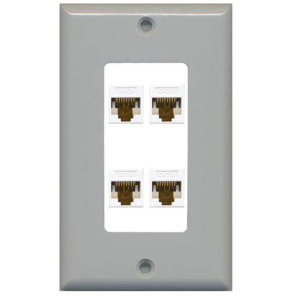 RiteAV Decorative 1 Gang 4 Port Cat6 Wall Plate - Gray/White