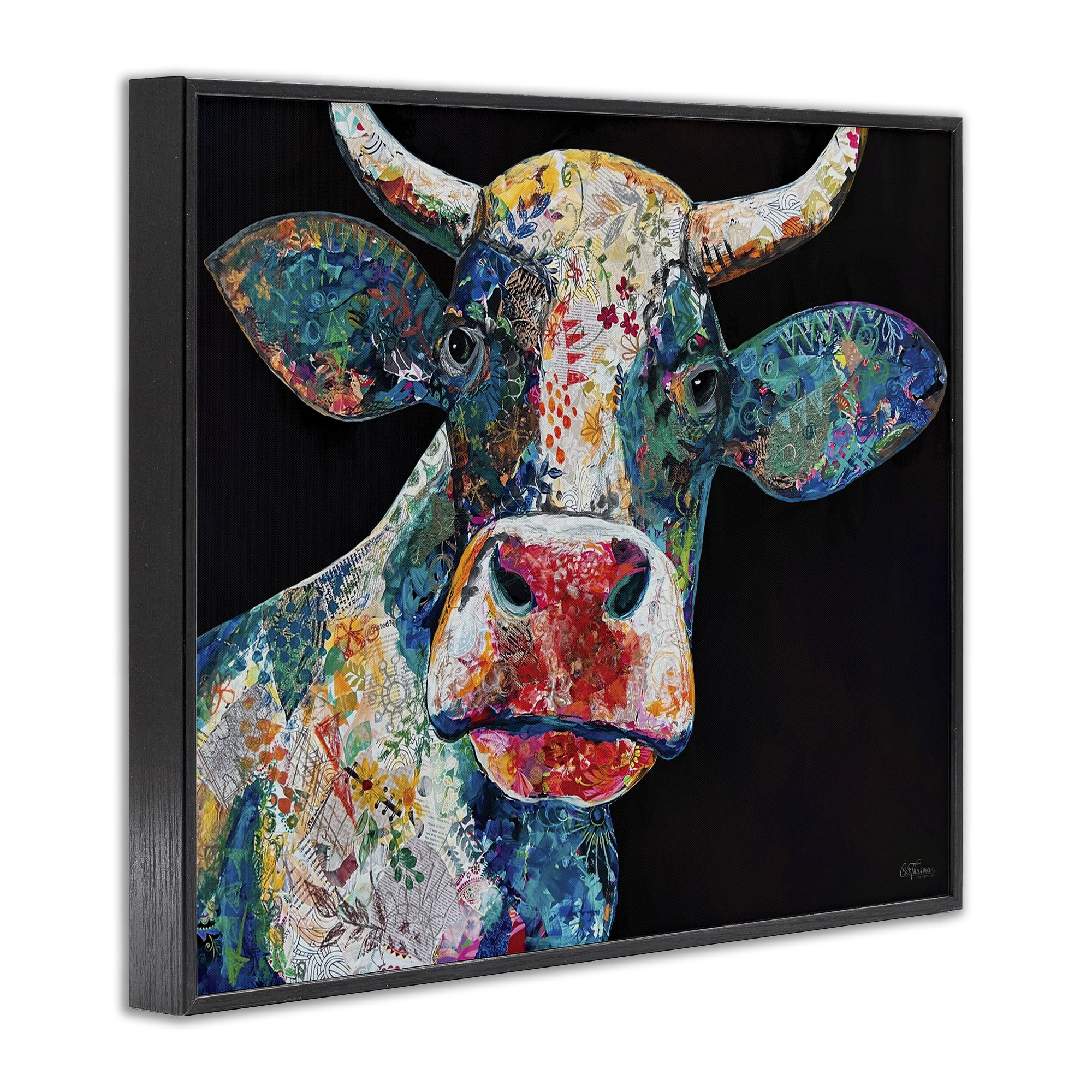 Stupell Industries Paisley Pattern Cow Animals & Insects Painting Black Framed Art Print Wall Art, 14 x 11