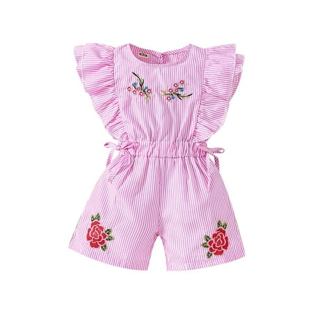 

GEZHEN Party Bodysuit for Toddler Baby Girls Fly Sleeve Solid Bowknot Romper Ruffled Sleeves Jumpsuit Summer Clothes