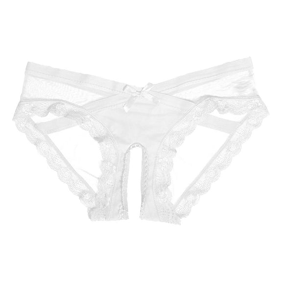 Puliio Women's Hollow Crotch Lace Bow Underwear Skin Tone Sheer Mesh Sexy Brief Panties