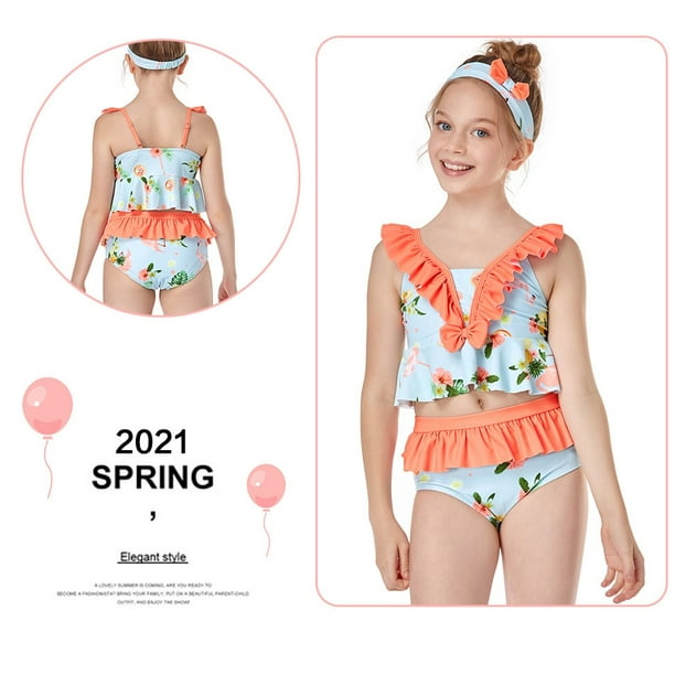 Kids Girls Ruffle Top Briefs Swimwear Set Summer Bathing Suit