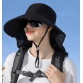 thumbnail image 5 of Women's wide-brimmed sun hat UV summer beach hat horsetail hole neck block outdoor hiking camping, 5 of 7