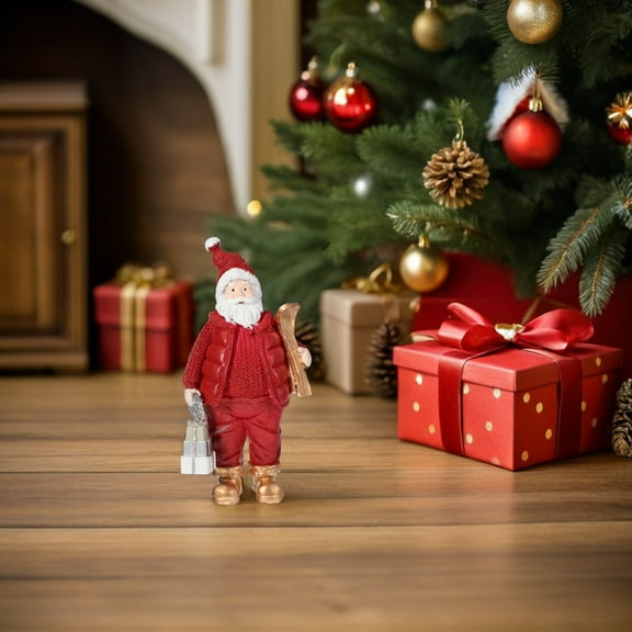 OULII Christmas Santa Claus Decors: Artistic Style Red Resin Figurine for Holiday Festival Enhancement 1Pcs
