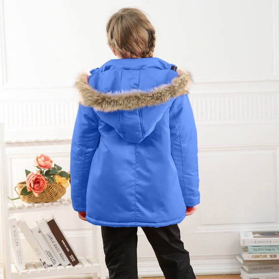 Aayomet Winter Coat Girls' Long Winter Coats Warm Parka Lined Puffer Jacket Thicken Hooded Coat with Collar for Girls,Blue 11-12 Years