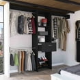 thumbnail image 4 of 5 Open Shelves, 1 Drawer, 3 Metal Rods Bedroom Closet 250 - Black, Magnificent Modern Closet, Black Rods, Lustrous, 4 of 4
