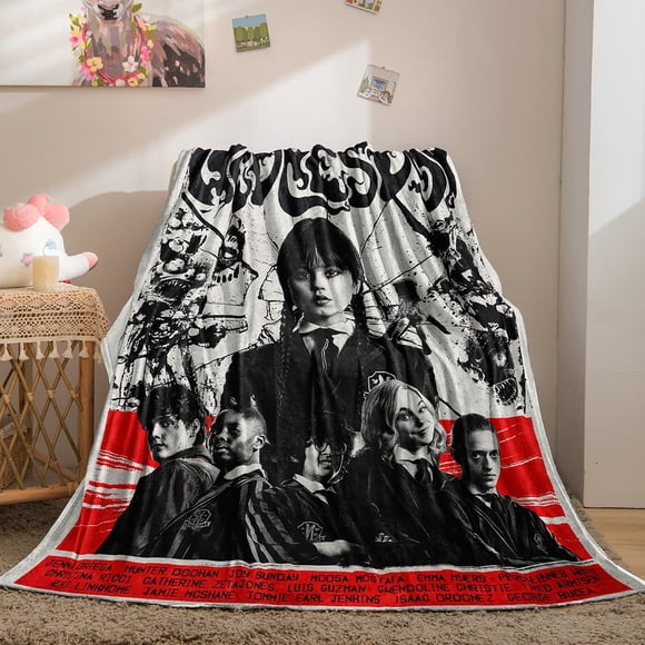 Couverture d'Hôtel Anime Cartoon Wednesday Addams Douce, Jetés Douillets, Couverture Légère pour Canapé, Lit, Sofa, Couvertures Chaudes pour Garçons, Filles, Jeunes, Femmes, Hommes Adultes Toutes Saisons (50 Pouces"x40 Pouces")