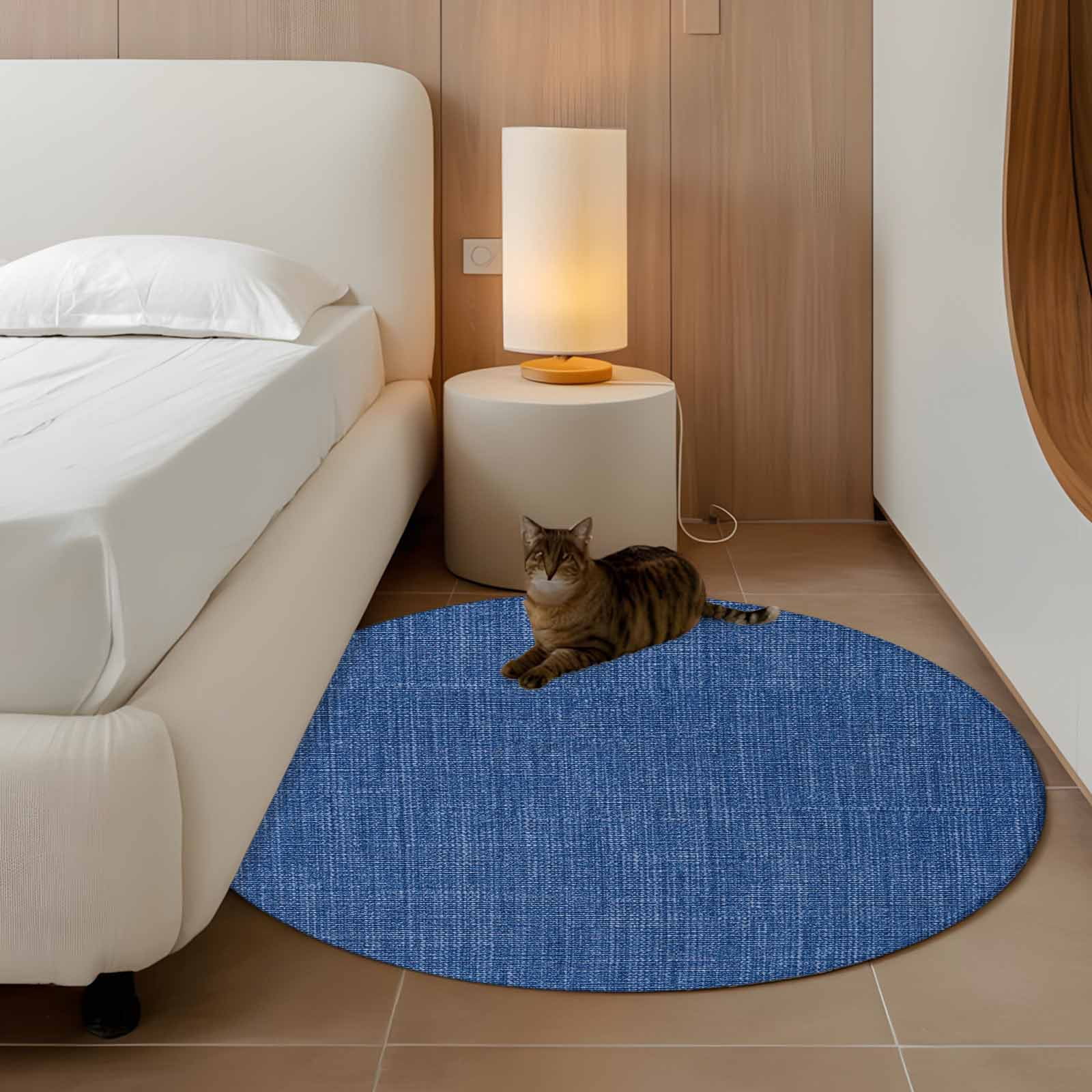 Navy Blue Round Area Rug 3 FT, Small Kitchen Bathroom Mat, Vintage Country Monochrome Farmhouse Washable Indoor Outdoor Throw Runner Carpet Non-Shedding Doormat for Table Shower Sofa Entryway