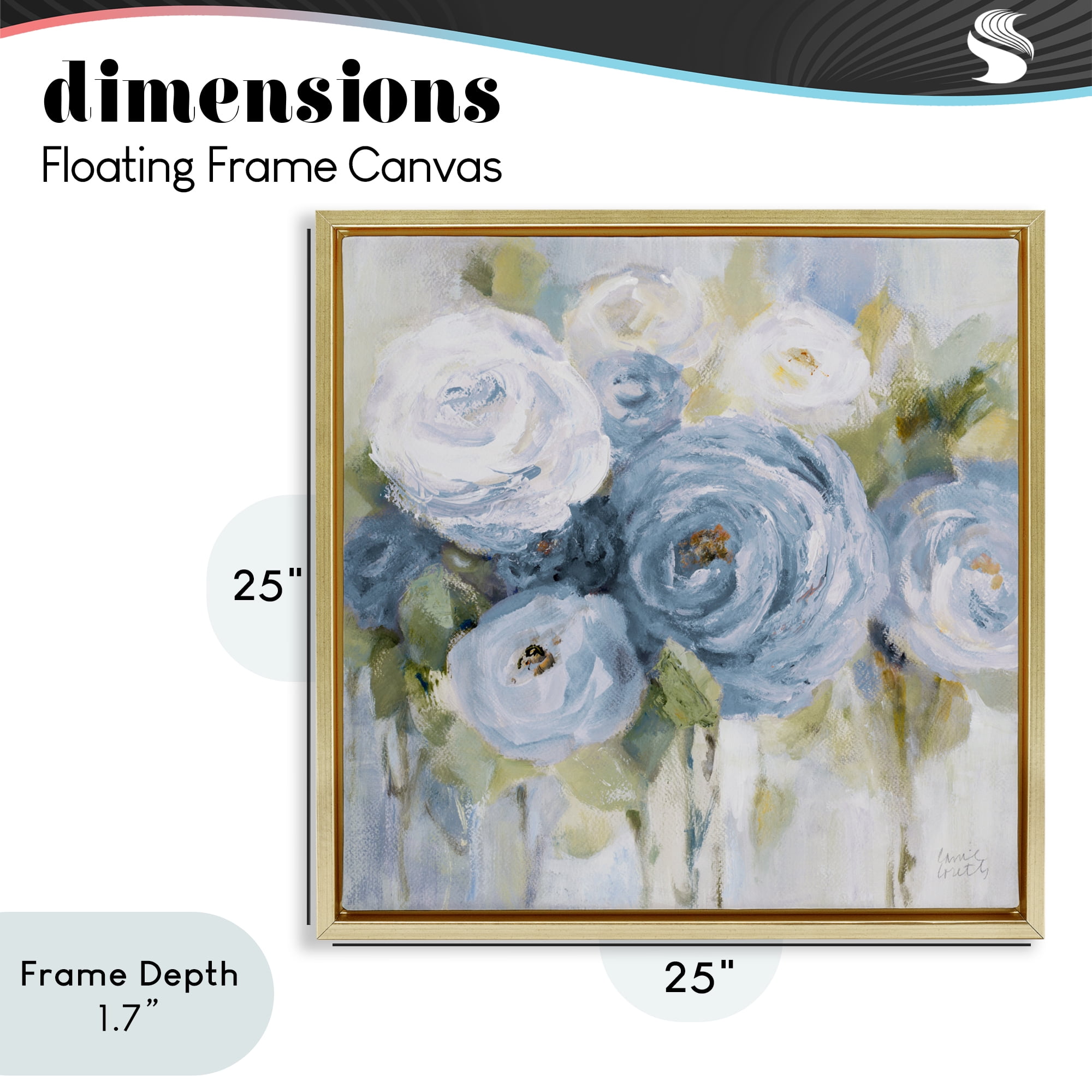 Stupell Industries Softly Blooming In Blues Gold Framed Floater Canvas Wall Art, design by Lanie Loreth
