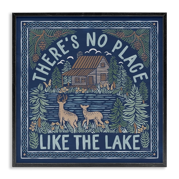 Stupell Industries Coastal No Place Like Lake Phrase Black Framed Giclee Art, 12 x 12, by Laura Marshall