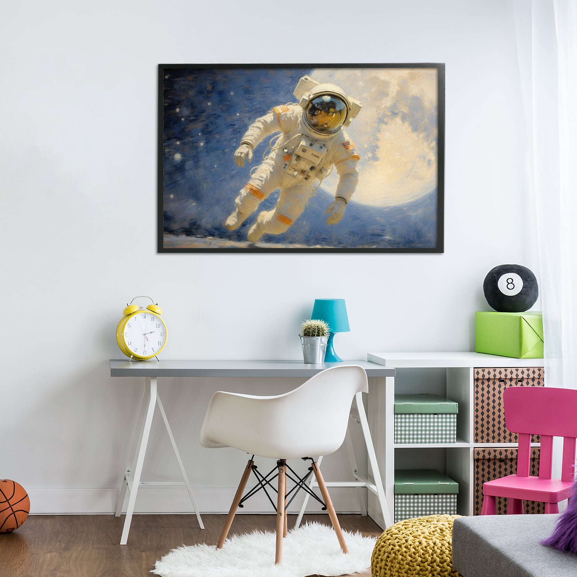 Astronaut in Vast Galaxy Black Framed Giclee Art, design by Angie Hawke