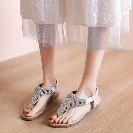 

jjayotai Sandels for Women Clearance Women Flats Flip Flops Bohemian Open Toe Breathable Comfortable Shoes Roman Sandals Flash Picks Silver