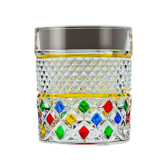LILELIS Handmade Crystal Glass Cup Drinking Glass for Water Juice Wine Elegant Color Block Design Desktop Liquid Storage Glassware Camouflage 8Cm