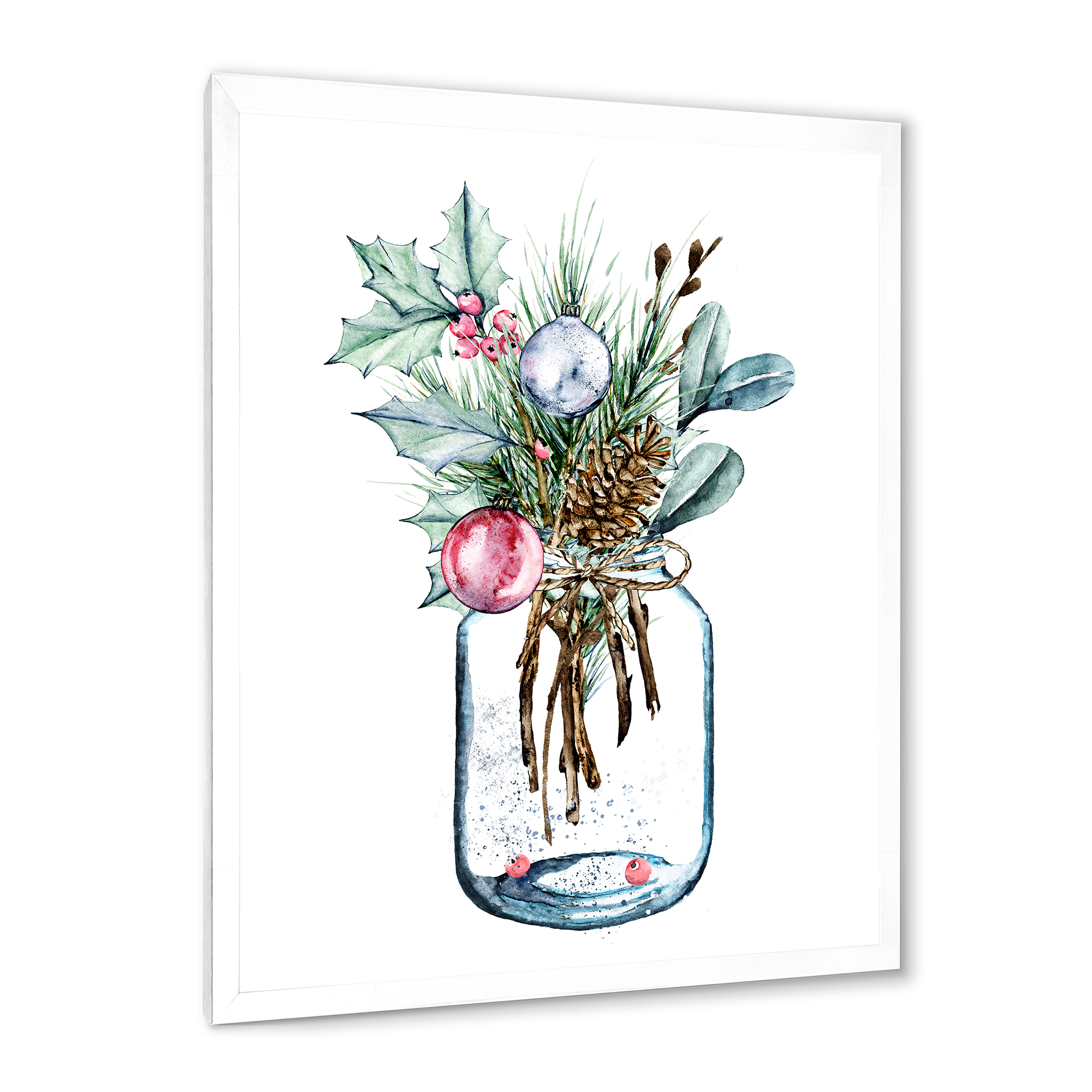 Designart 'Merry Christmas Bouquet In Transparant Jar' Traditional Framed Art Print