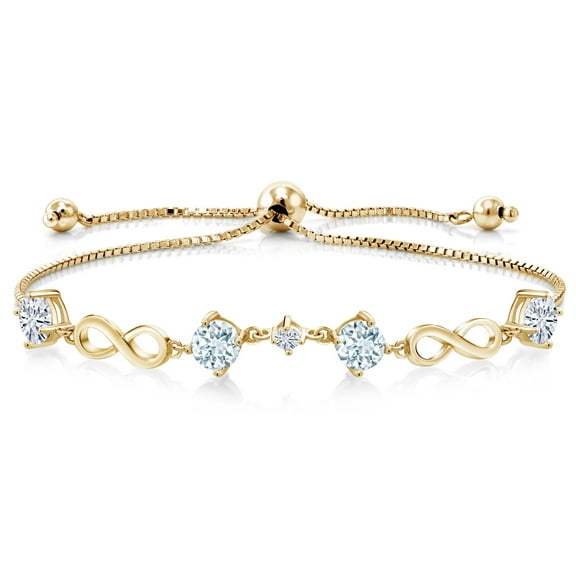 Gem Stone King Keren Hanan 18K Yellow Gold Plated Silver Women Adjustable Infinity Tennis Link Bracelet Aquamarine Moissanite (2.07 Cttw)