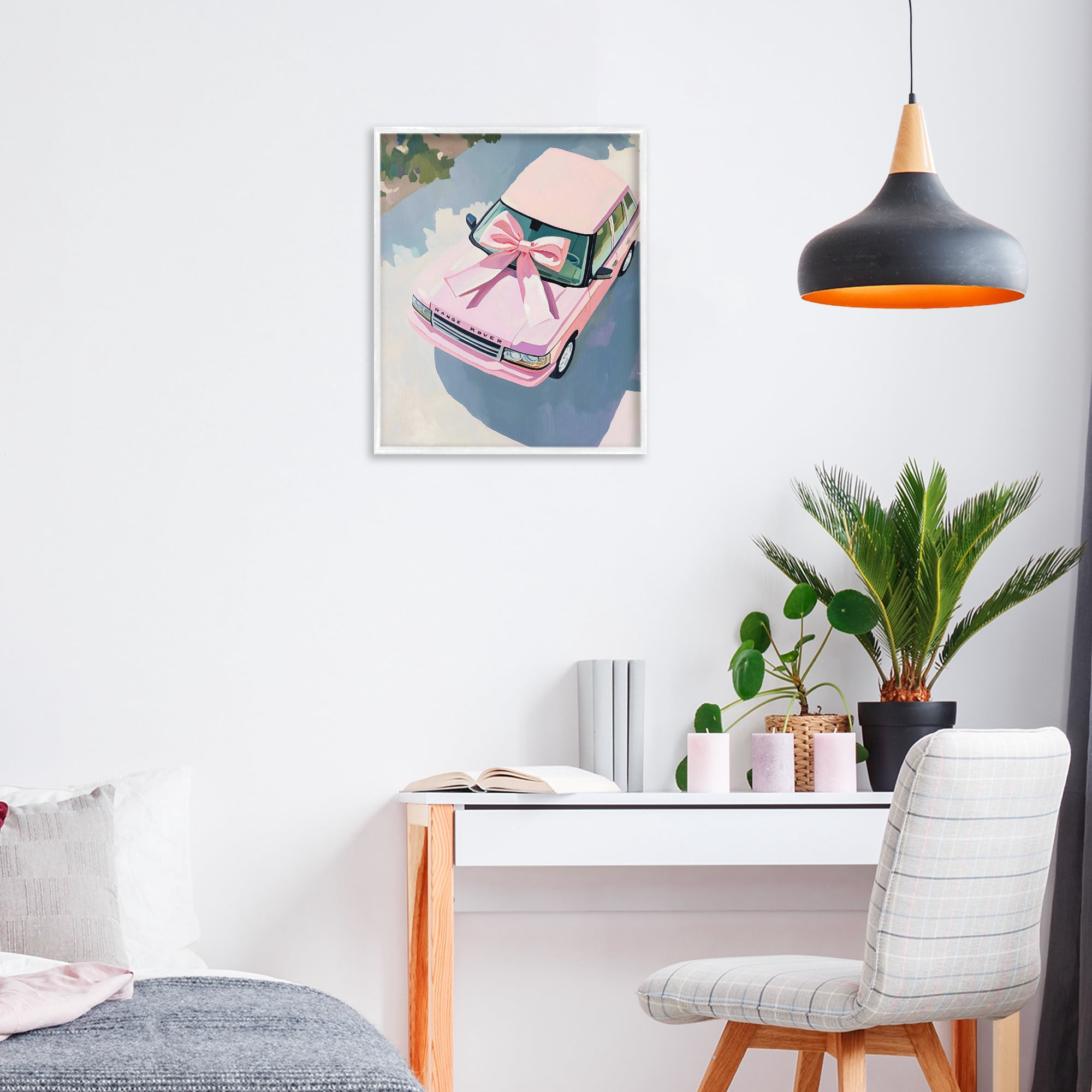 Stupell Industries Pink Luxury Rover with Ribbon White Framed Giclee Art, design by The Prints Vibe