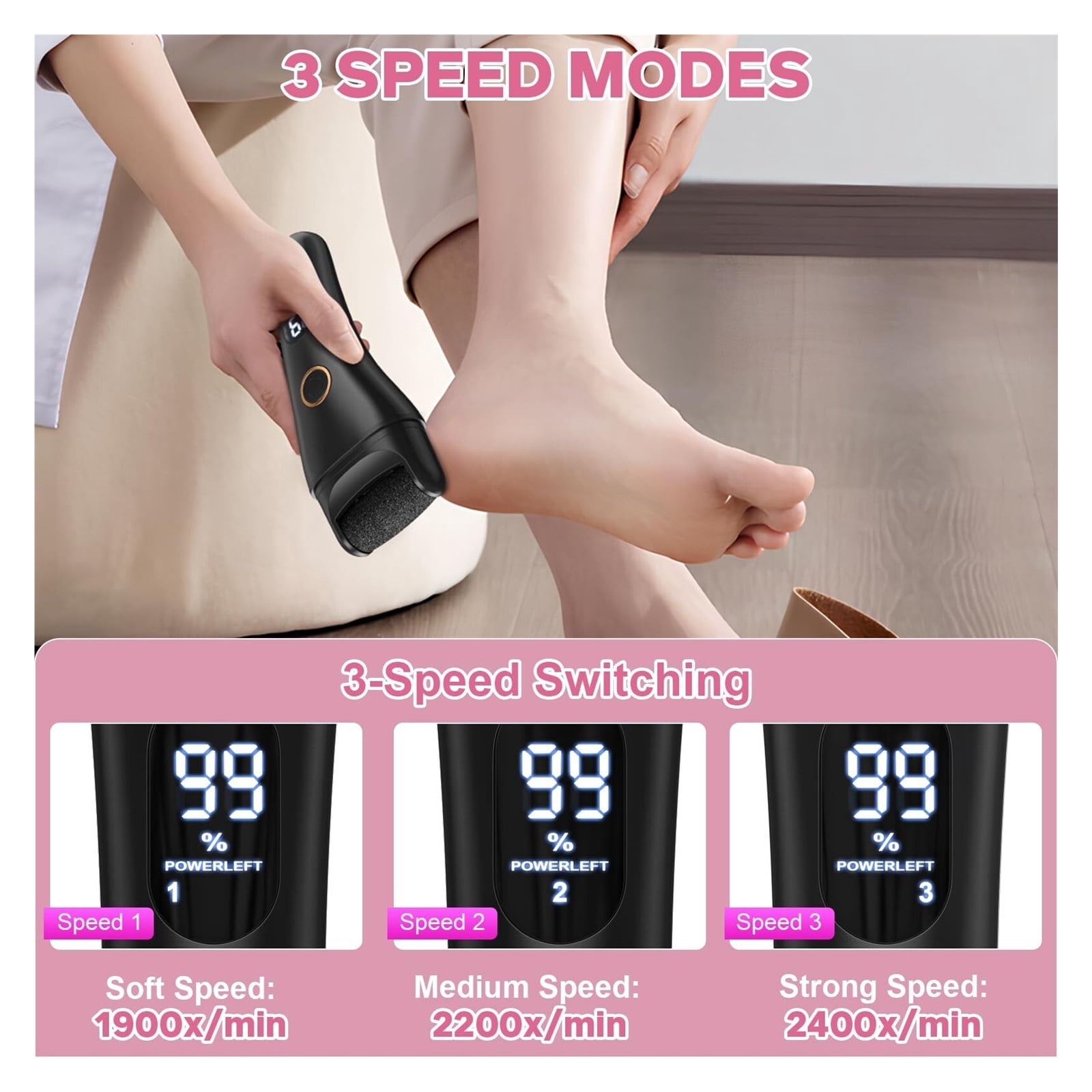 Electric Foot File - Callus Remover for Feet, Adjustable 3 Speed Foot Callus Remover with 16 in 1 Pedicure Tools Professional Foot Care, to Remove Dead Skin and Calluses Hard Skin Dry Cracks (Black)