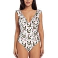thumbnail image 2 of Yiaed Flowe Rooster Print Women's Ruffled One Piece Swimsuit V Neck Swimwear Slimming Monokini for Woman-XX-Large, 2 of 8