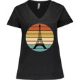 thumbnail image 3 of Inktastic Paris Eiffel Tower Retro Sunset Women's Plus Size V-Neck T-Shirt, 3 of 5