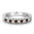thumbnail image 3 of Gem Stone King 1.00 Cttw Red Garnet and White Created Sapphire Wedding Band Ring for Women | 925 Sterling Silver | Engagement Anniversary Promise Ring for Women | Size 6, 3 of 5