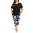 thumbnail image 5 of MUKVIK Plus Size Pajamas for Women Set, Womens Plus Size Short Sleeve V Neck Capri Pants Pajama Sets with Pockets(Floral Black 2,5X), 5 of 8
