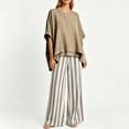 thumbnail image 6 of AHTJRT Women's Lounge 2 Piece Outfits Loose Fit Tunic Tops and Flowy Striped Wide Leg Pants Set Summer Beach Vacation Everday Wear Outfits Khaki XXL, 6 of 7