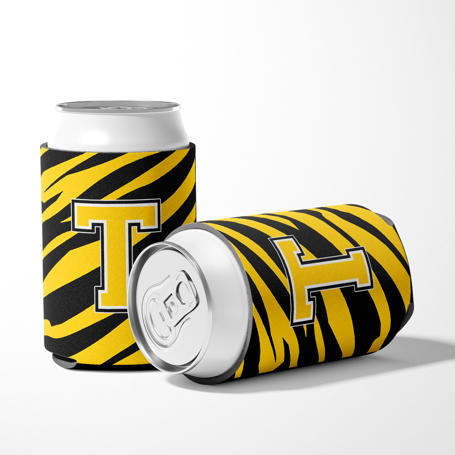 Letter T Initial Tiger Stripe - Black Gold  Can or Bottle Hugger